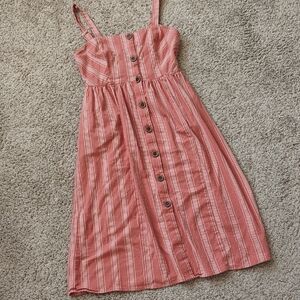 Forever 21 Coral Striped Button Midi Dress